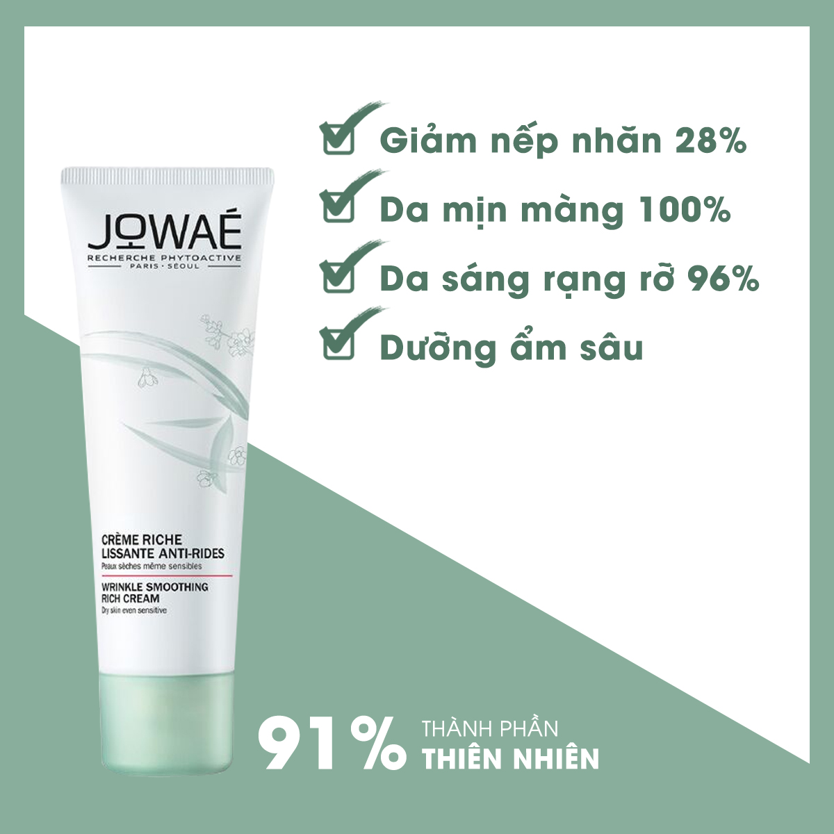 Kem Mờ Nếp Nhăn Chống Lão Hóa Jowae Cho Da Khô Mỹ Phẩm Thiên Nhiên Nhập Khẩu Từ Pháp WRINKLE SMOOTHING RICH CREAM 40ml