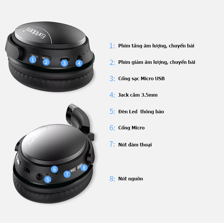 Tai Nghe Bluetooth Chụp Tai Earldom ET-BH23 - Hàng Chính Hãng (Màu Ngẫu Nhiên)