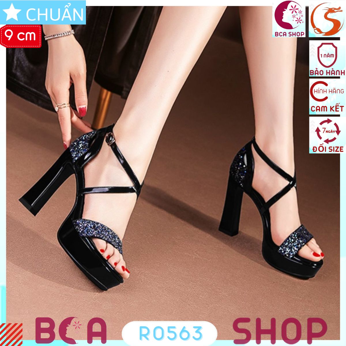 Giày cao gót đế đúp nữ 9p RO563 ROSATA tại BCASHOP quai ngang đính kim tuyến sang trọng và nổi bật, tôn dáng ngà