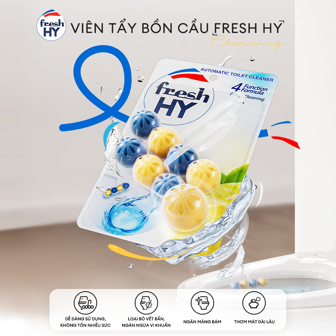 Combo 4 Viên Tẩy Bồn Cầu Fresh HY 350 Lần Xả, Làm Sạch Khuẩn &amp; Ngăn Ngừa Mảng Bám, Khử Mùi Và Lưu Hương Thơm Mát (2 Vỉ Treo X4)