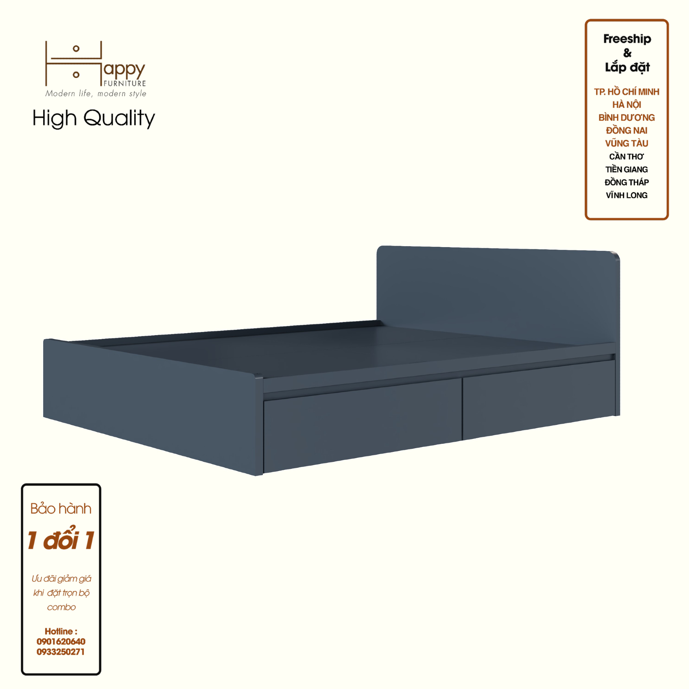 [Happy Home Furniture] LAVIA, Giường ngủ 2 ngăn kéo, 207cm x  36cm ( DxC), GNG_154, GNG_155, GNG_156, GNG_157