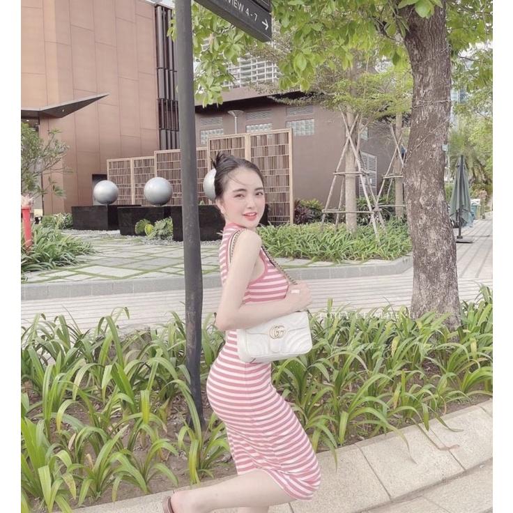 Đầm body ba lỗ sọc ngang