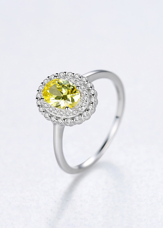 Nhẫn bạc nữ đính đá saphire màu vàng hạt tròn to cho quý cô sang trọng N2397-Bảo Ngọc Jewelry