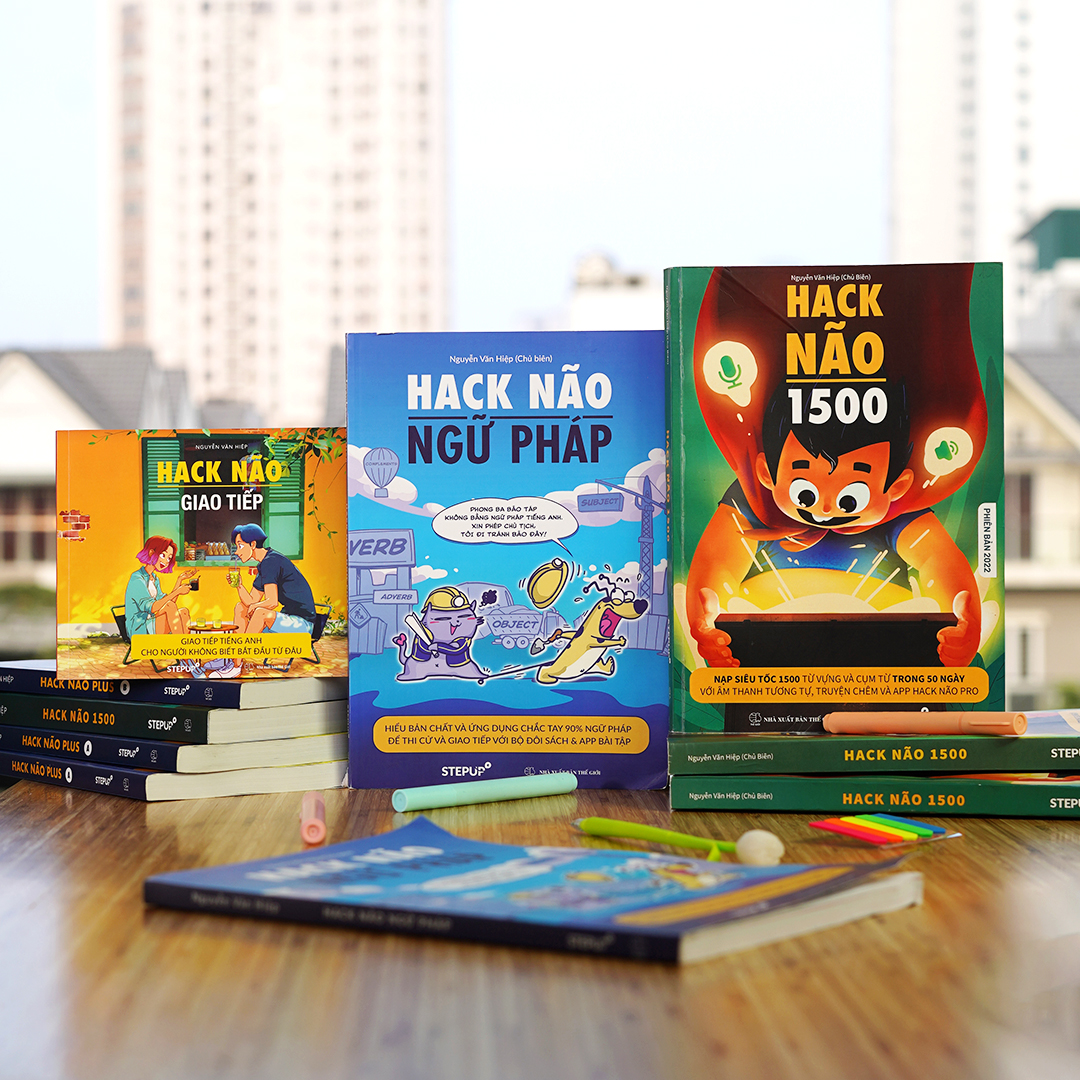 Sách - Combo 3 cuốn Hack Não 1500 Từ Vựng Tiếng Anh + Ngữ Pháp + Giao Tiếp - Kèm App Hack Não Pro kiểm tra học phát âm