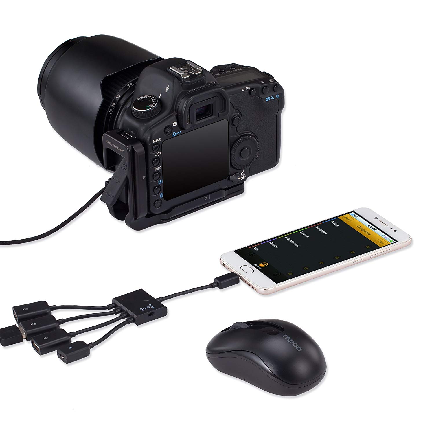 ROGTZ Cáp OTG 4 đầu cho Android - Kết Nối Điện Thoại Với Bàn Phím Và Chuột - Hàng Nhập Khẩu