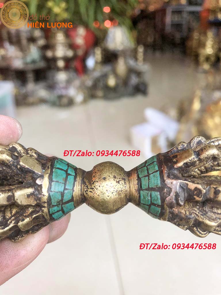 Chày Kim Cang 02 Màu Xanh Đỏ Bằng Đồng Kích Thước 12x3,5cm - Pháp Khí Mật Tông
