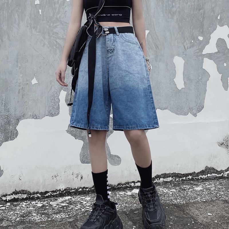 Quần short jean nữ LylyshopUnisex kiểu quần đùi jeans loang cá tính ống rộng lưng cao, quần đui ngố chất bò mềm mịn