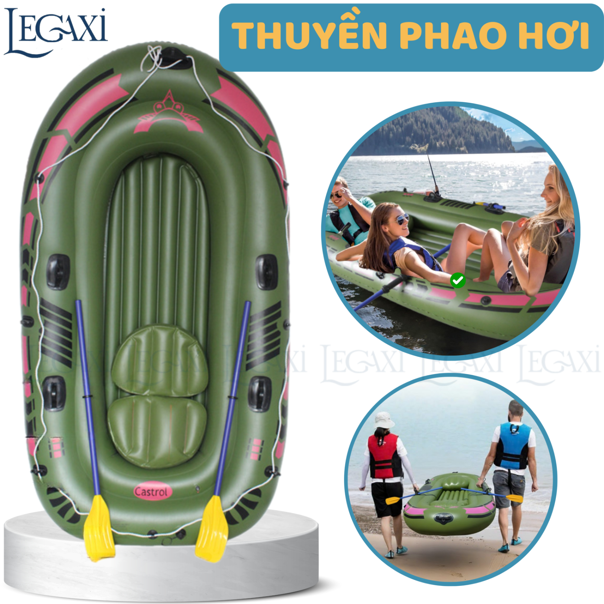 Thuyền Hơi Thuyền Phao Xuồng Bơm Câu Cá 3 Người Dày Rộng Chắc Chắn Dùng Du Lịch, Dã Ngoại, Cứu Sinh