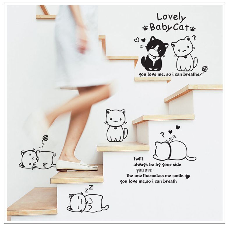 Decal dán tường mèo con dễ thương AmyShop DKN044 (110x125cm)