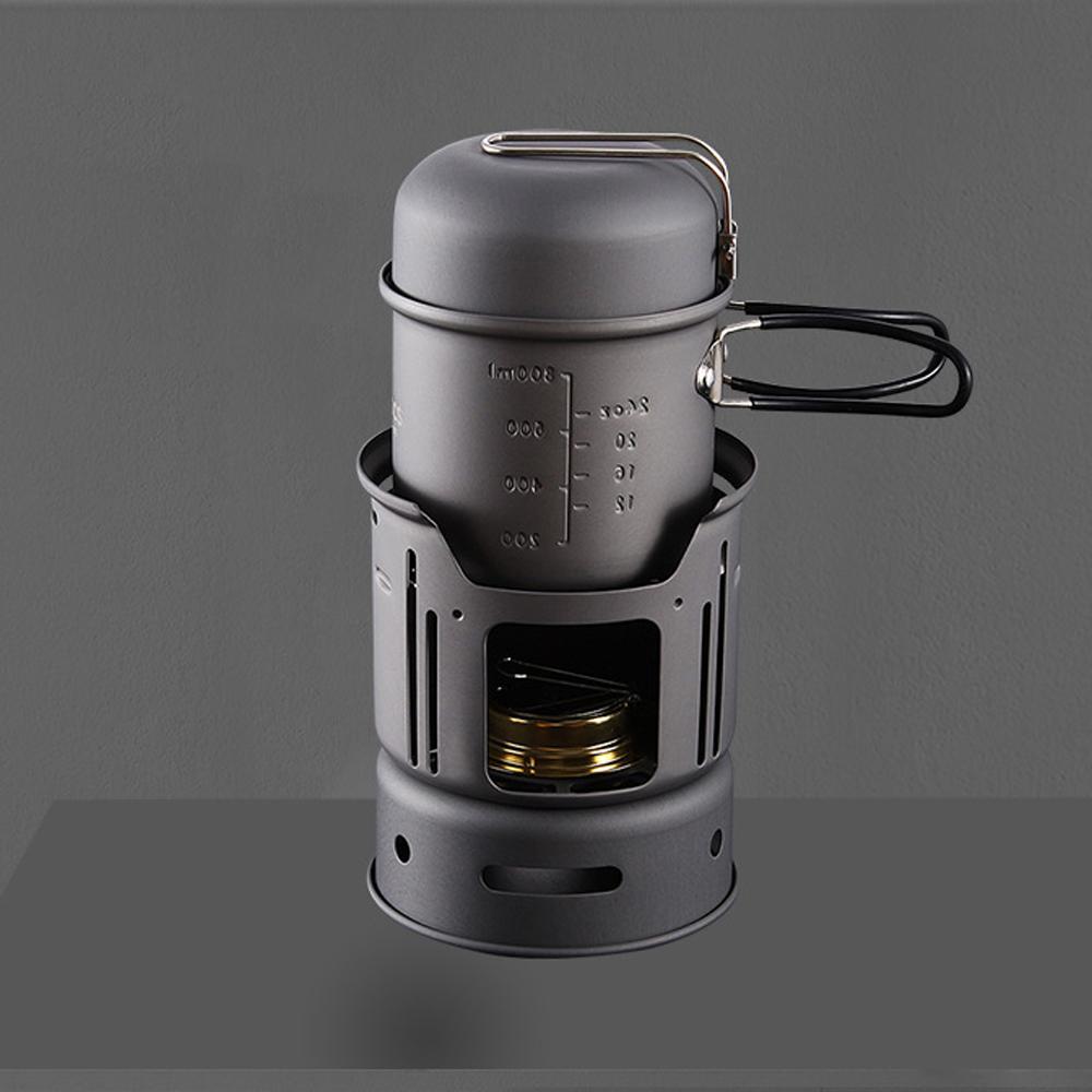 ALOCS Aluminum Alloy Camping Alcohol Stoves Kit Charcoal Wood Burners Portable Picnic BBQ Furnace Windproof Warm Heaters Outdoor Cooking Furnace Bowl Pot Accessory Set