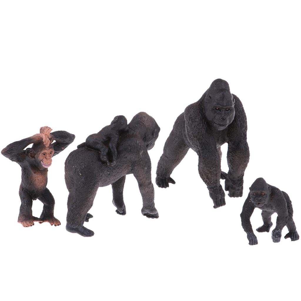 4 Pieces Simulation Gorilla Family Figure Toy Animal Model Set, Home Ornament