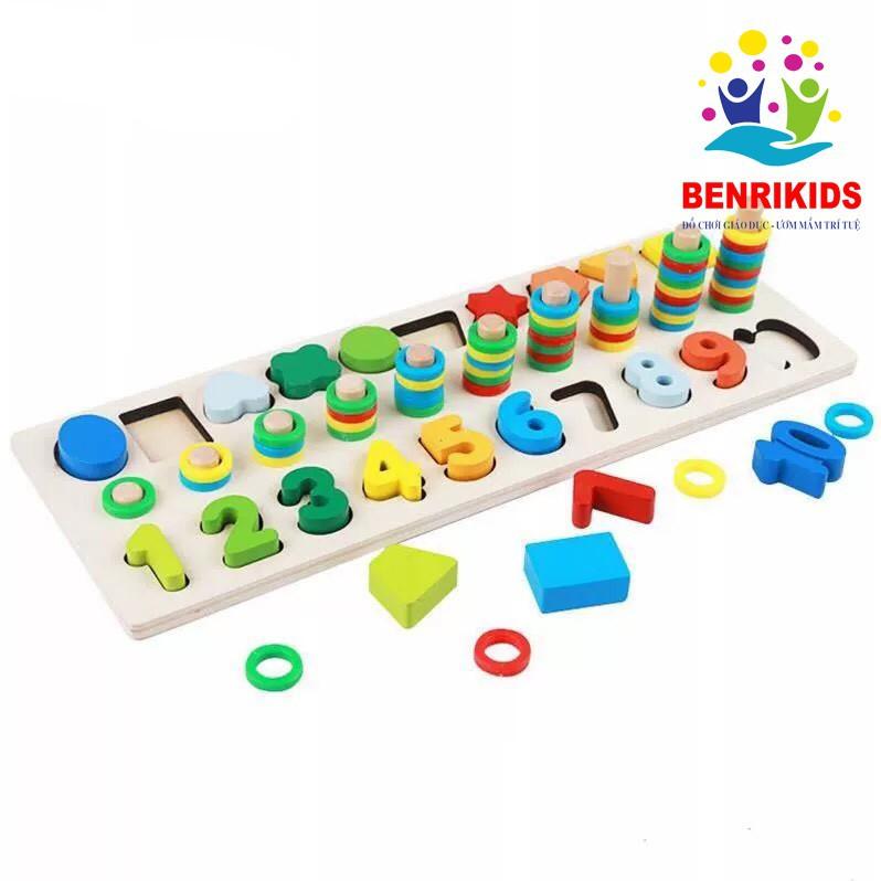 Giáo Cụ Montessori Cột Tính Bậc Thang Kèm Hình Khối Và Số Đ