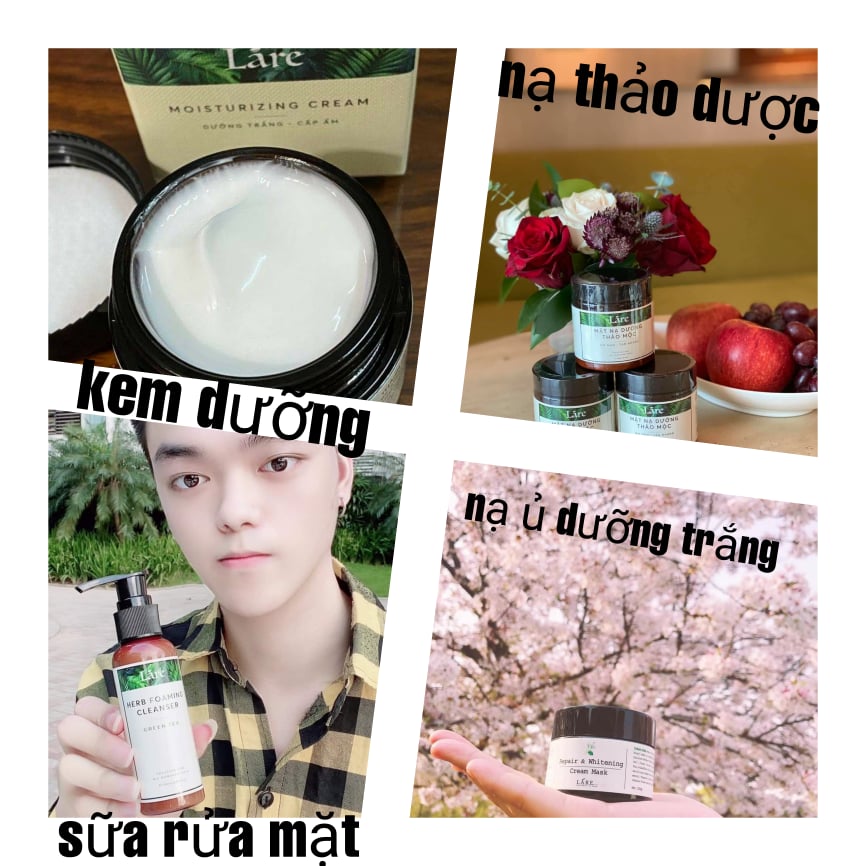 COMBO SẢN PHẨM DƯỠNG LÁ RE GỒM MẶT NẠ THẢO MỘC THIÊN NHIÊN THANH DƯỢC ( LÁRE) HỘP 120GR TẶNG KÈM CỌ ĐẮP NẠ+LÁRE MOISTURIZING CREAM - KEM DƯỠNG TRẮNG CẤP ẨM LARE+SỮA RỬA MẶT LÁ RE THANH DƯỢCTẶNG KÈM CỌ ĐẮP NẠ