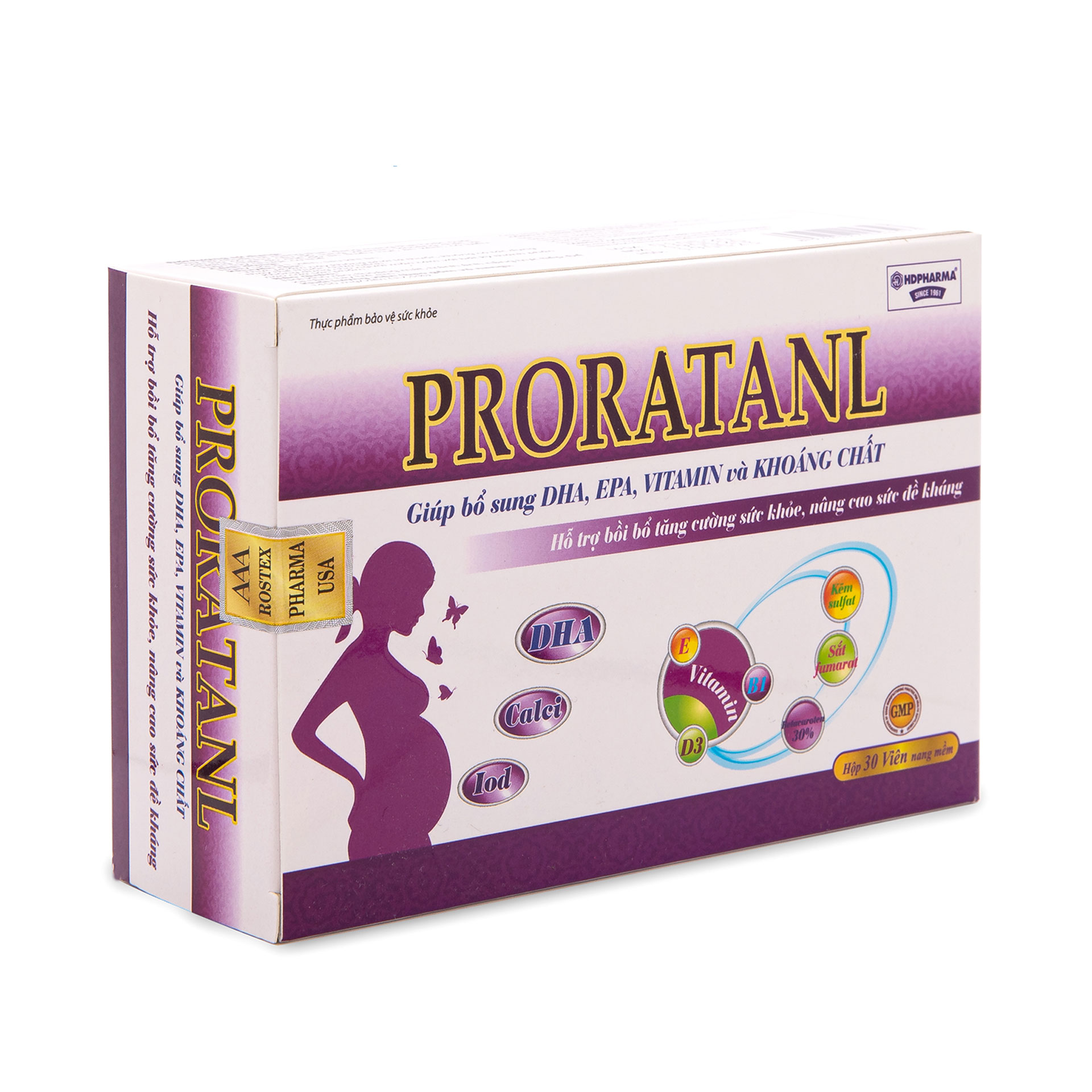 Vitamin tổng hợp Proratanl bổ sung DHA, EPA, khoáng chất, tăng cường sức khỏe cho phụ nữ mang thai và cho con bú - Hộp 30 viên