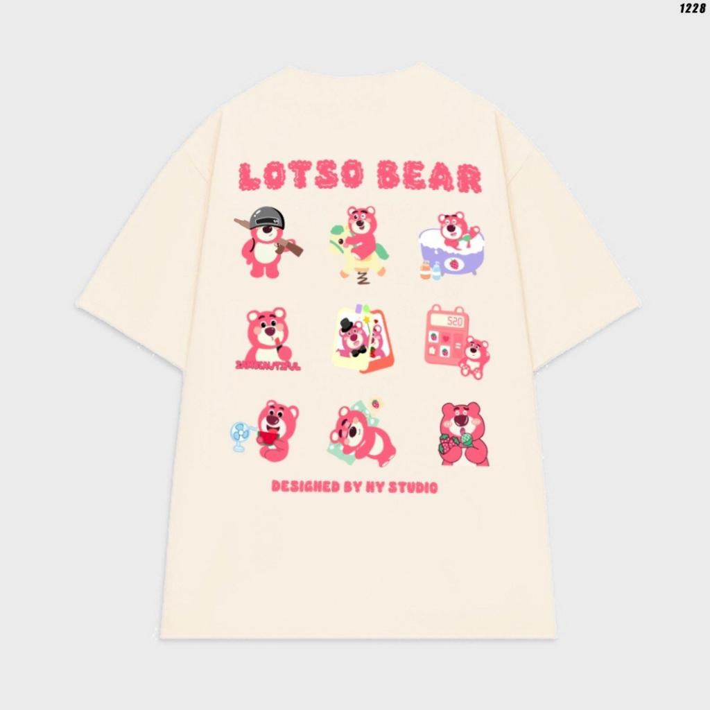 Áo thun tay lỡ unisex gấu dâu lotso phối họa tiết dễ thương áo phông nam nữ