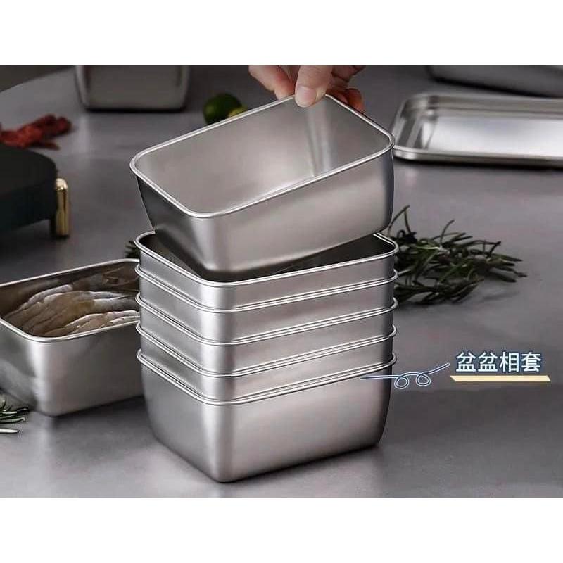 Hình ảnh Hộp đựng thực phẩm tủ lạnh combo 5 hộp inox kèm nắp đậy nhựa size 13,5 x 5.8 x 10,5cm