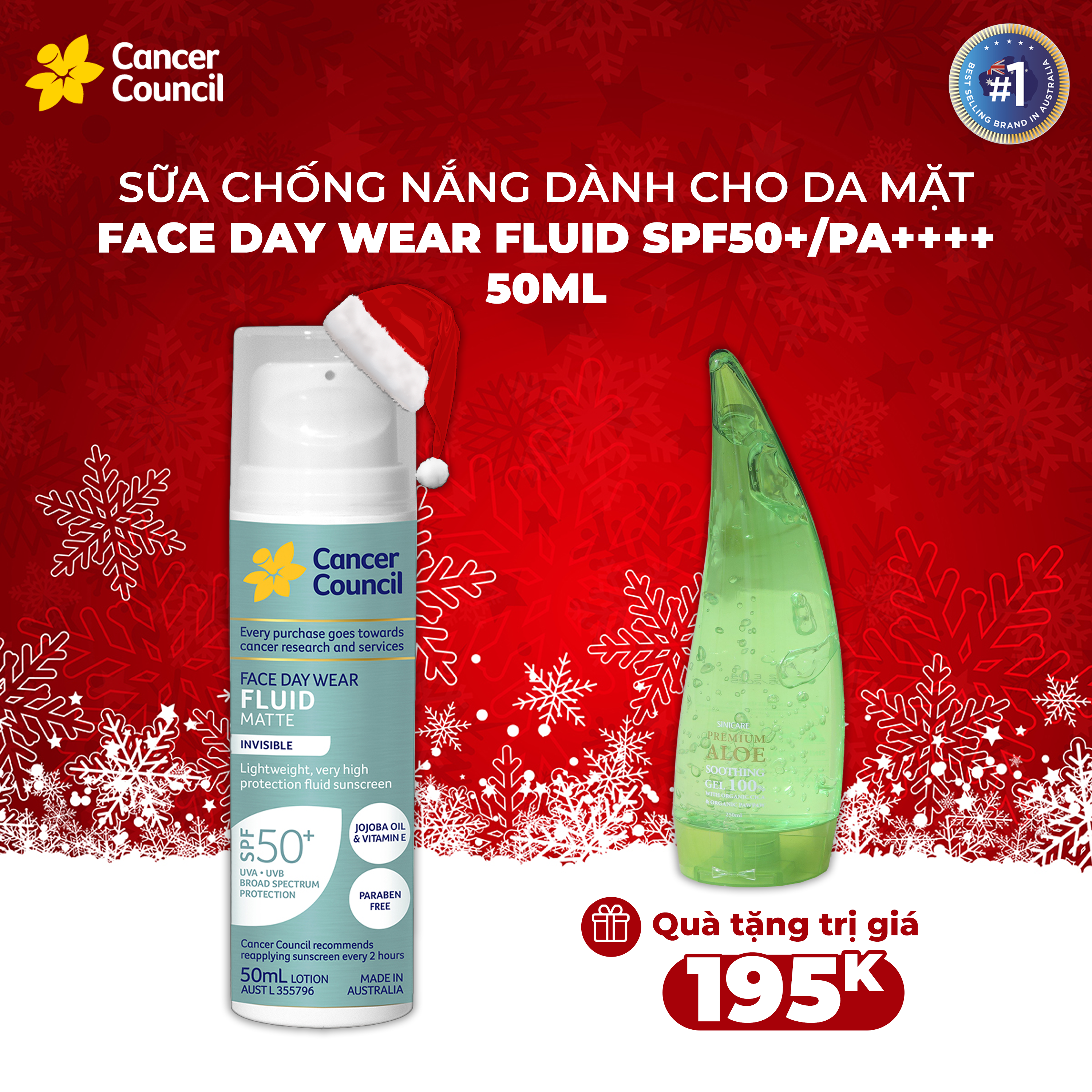 (Bao Bì Mới) Sữa chống nắng mỏng nhẹ Cancer Council Face Day Wear Fluid Matte SPF50+/PA++++ 50ml