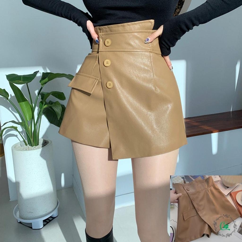 QUẦN VÁY DA MÀU ĐEN NÂU HOT HIT HIỆN ĐẠI QUẦN DA 3 KHUYA