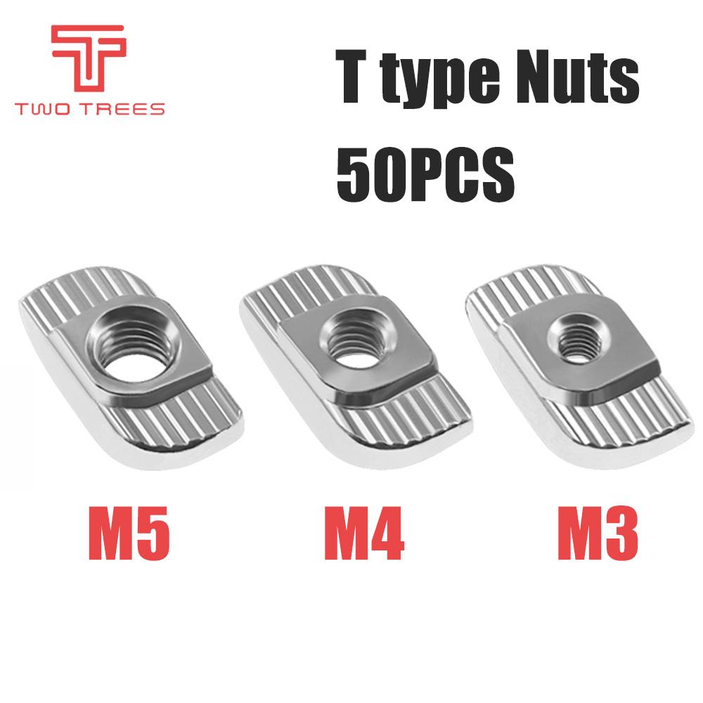 50PCS/Lô M3/M4/M5 Thép carbon T Loại Nuts Fastener Đầu nối nhôm cho 2020 Bộ phận máy in 3D Công nghiệp