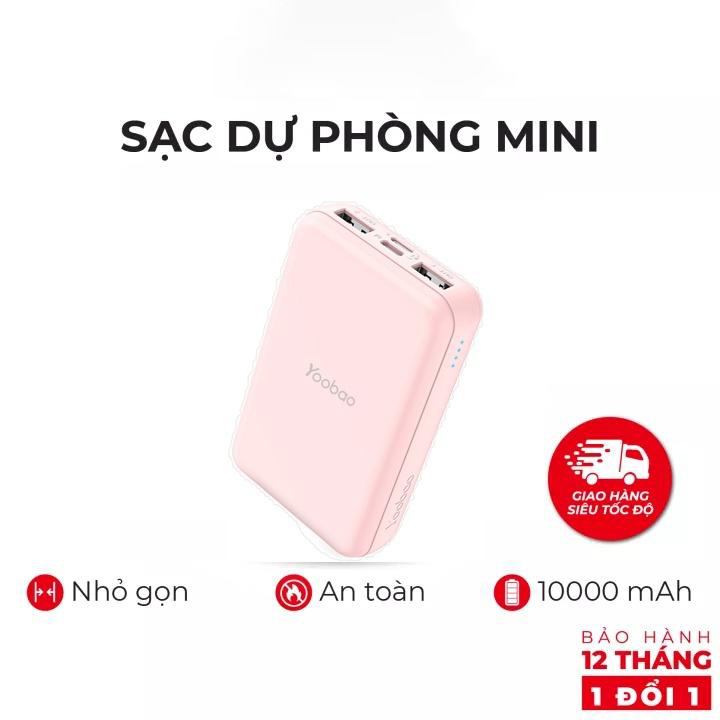 Sạc dự phòng mini 10000mAh YOOBAO P10W Sạc nhanh nhiều thiết bị- Nhỏ gọn, tiện lợ- Hàng nhập khẩu