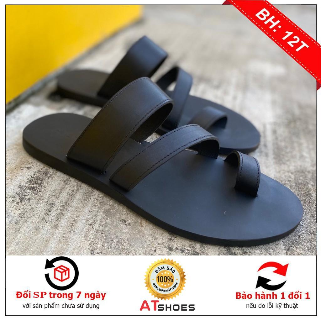 Dép Sandal Dép Xỏ Ngón Da Bò Thật Sandal Xỏ Ngón Nam Nữ Trẻ Trung Đế Caosu Chống Nước XNSG22 (Đen - Đen đế vàng