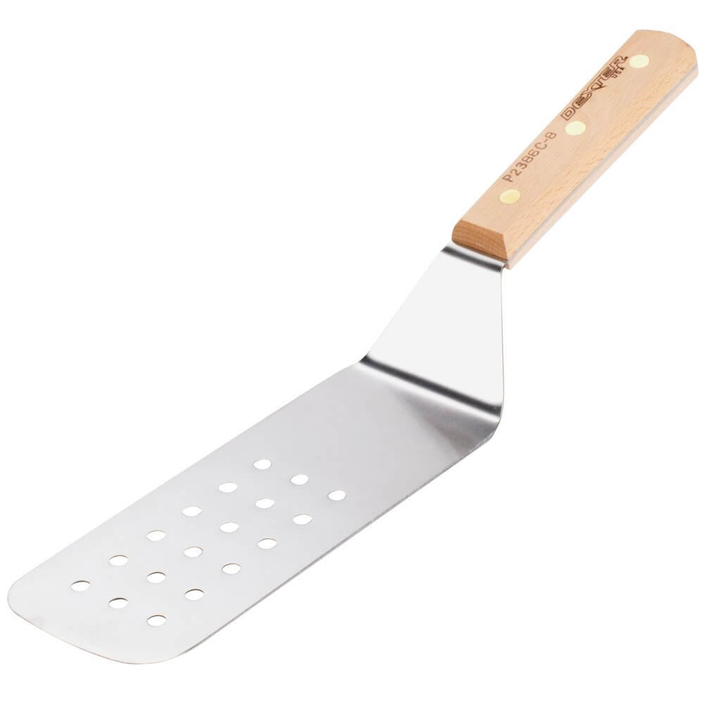 Xẻng Xúc Thịt Nướng BBQ, Chiên Rán Chảo Nướng Phẳng, Thép High Carbon Cao Cấp, Mặt Lỗ 203 mm x 75 mm Chuôi Gỗ, Chính Hãng Mỹ Dexter USA