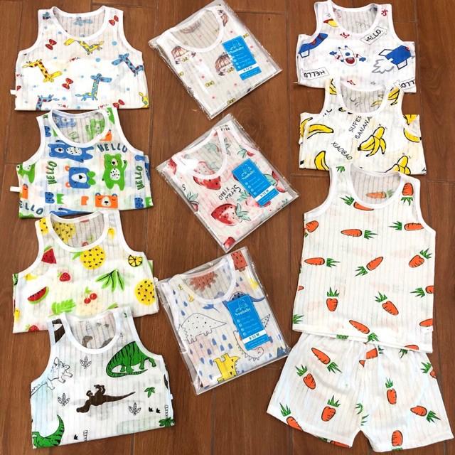 Set 05 bộ ba lỗ cotton giấy cho bé sơ sinh 3-15kg, hàng Việt Nam