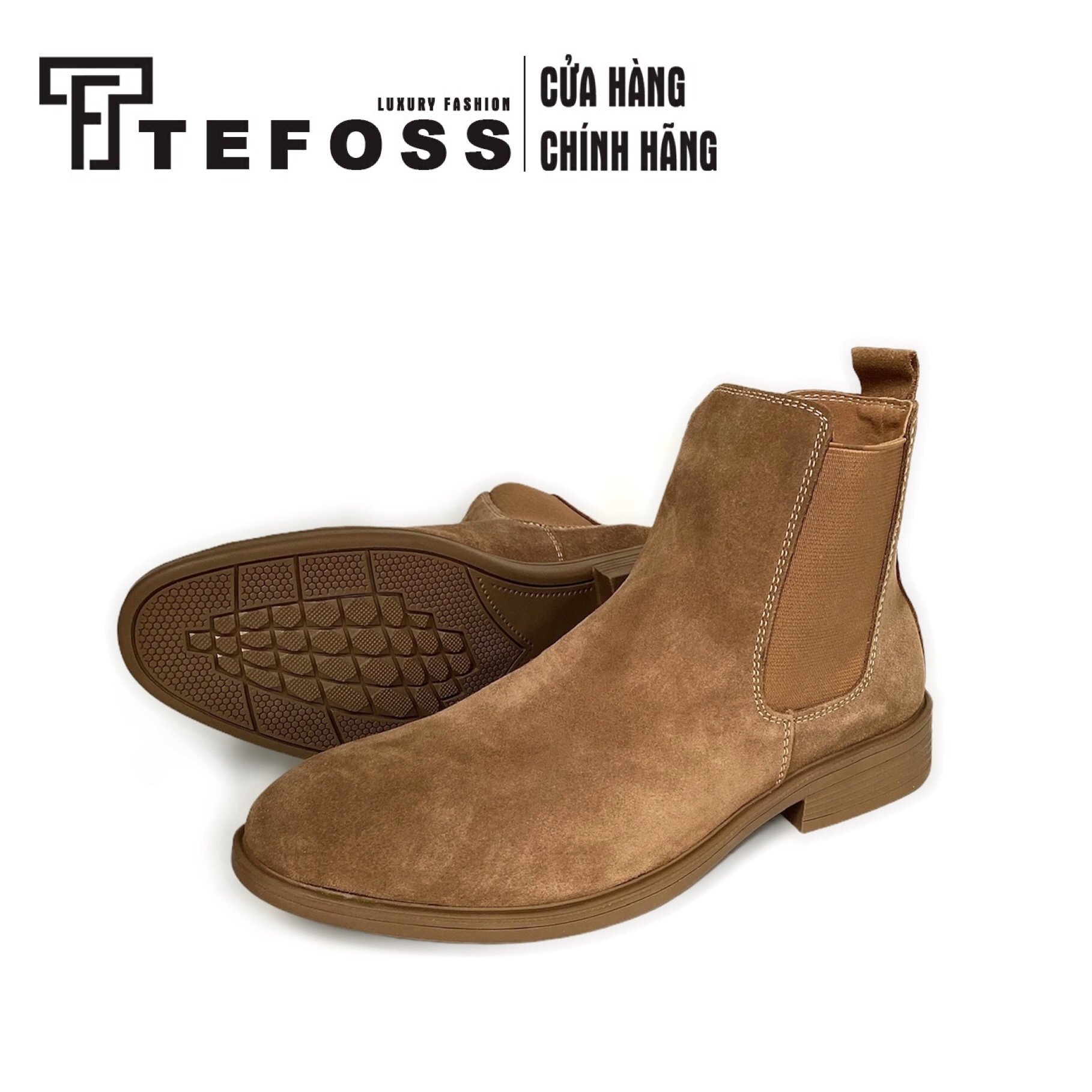 Giày Chelsea Boots Nam Da Lộn Màu Vàng Bò TEFOSS HN601 Cao Cổ Da Thật Cao Cấp Size 38-43