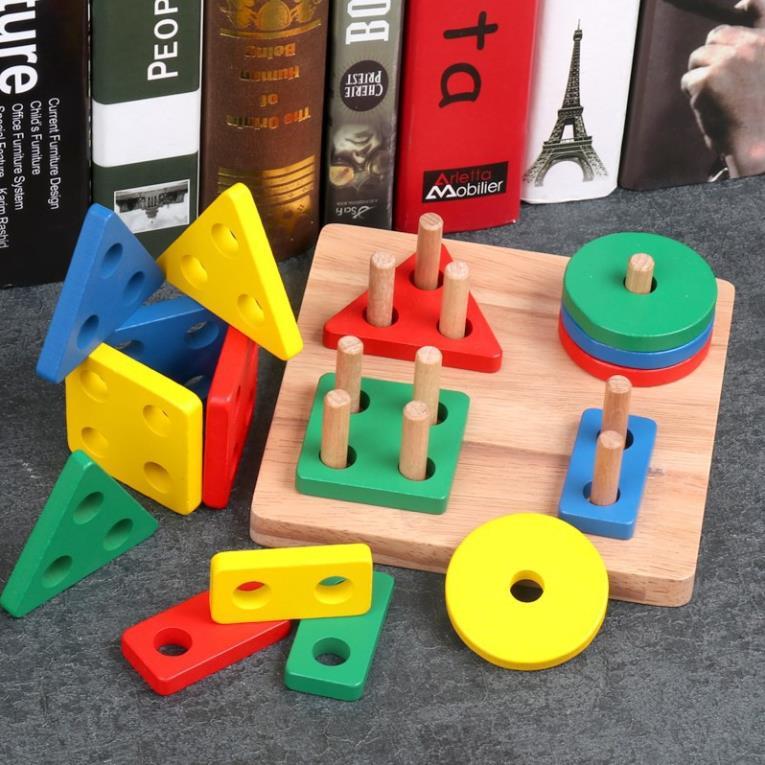 Đồ chơi gỗ THẢ HÌNH KHỐI 4 TRỤ VUÔNG cho bé
