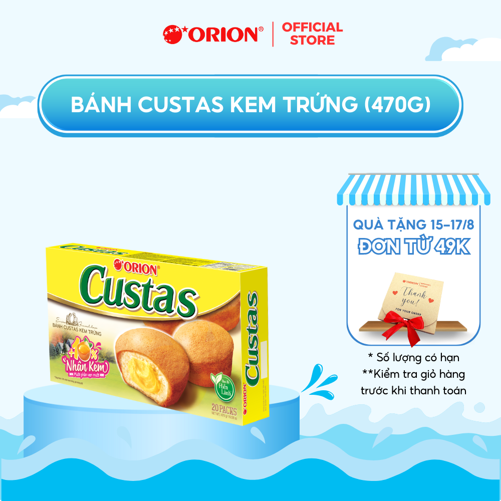 Hộp 20 gói bánh CUSTAS Nhân Kem BƠ TRỨNG 470G (20 Gói/Hộp)