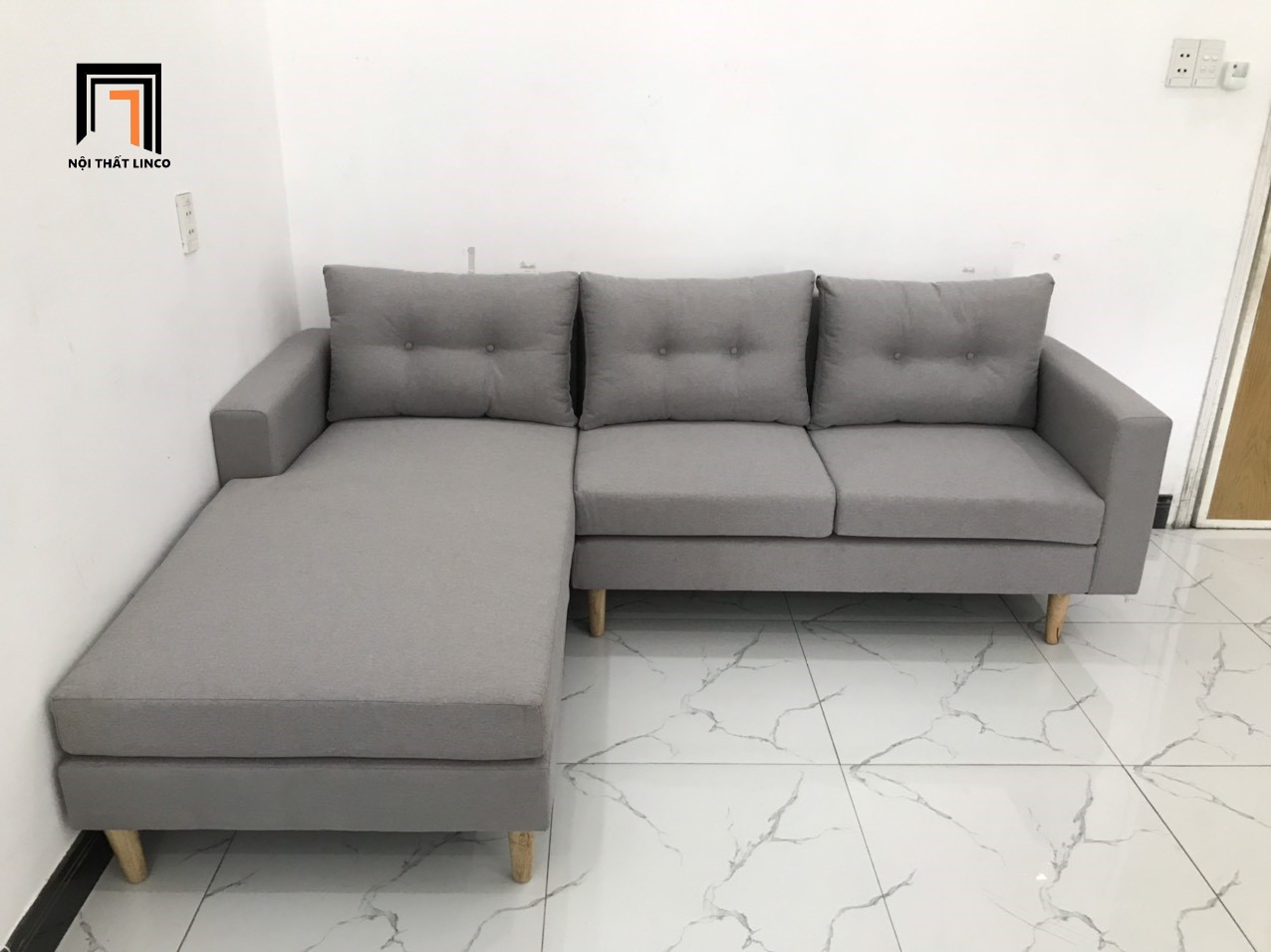 Bộ ghế sofa góc L văn phòng xám ghi trắng nhiều kích cỡ