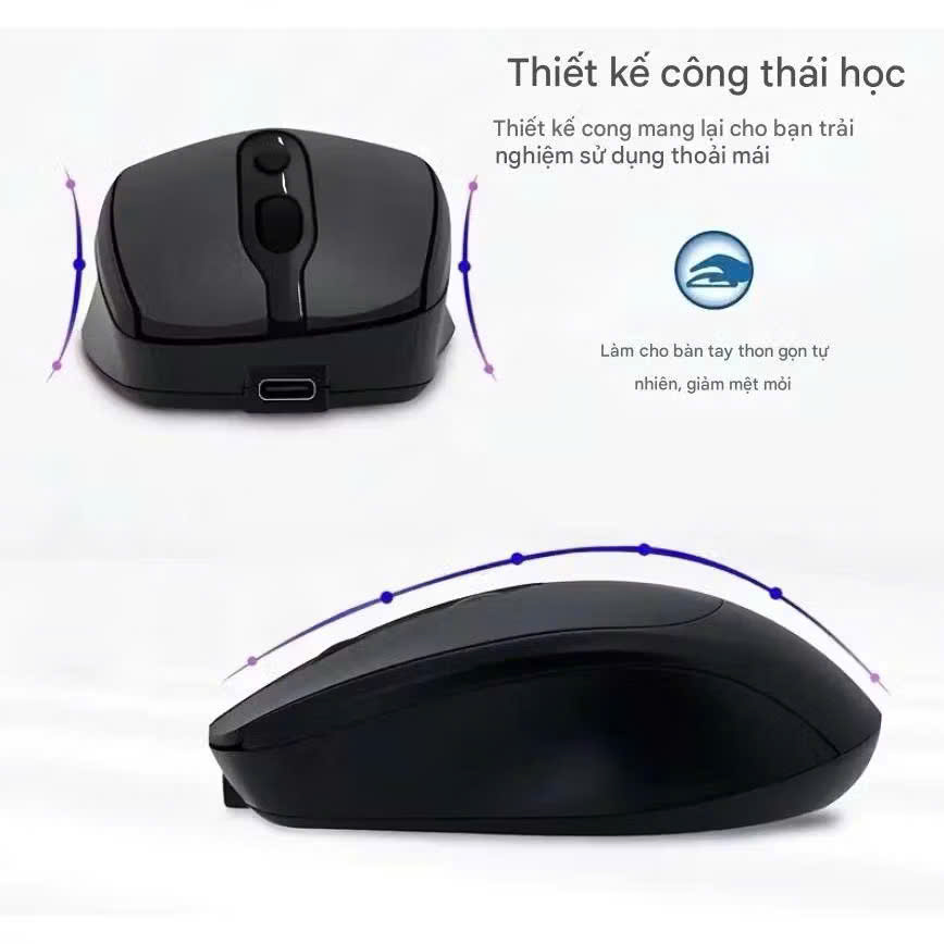 Chuột Không Dây Sạc Pin Click Siêu Tĩnh Âm 2 Chế Độ Bluetooth 5.2 &amp; USB 2.4G, 3 Mức DPI KẾT NỐI ĐIỆN THOẠI IPAD LAPTOP - Hàng chính hãng