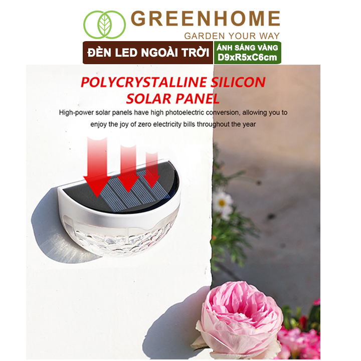 Đèn led năng lượng mặt trời, D9xR5xC6cm, ánh sáng vàng , trang trí sân vườn, cầu thang |Greenhome