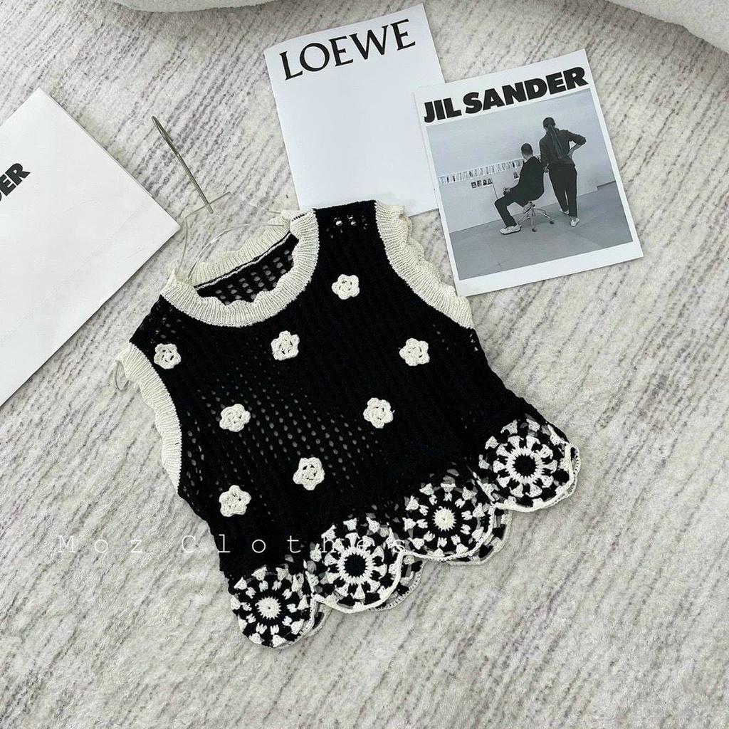 Áo len móc viền hoa sát nách