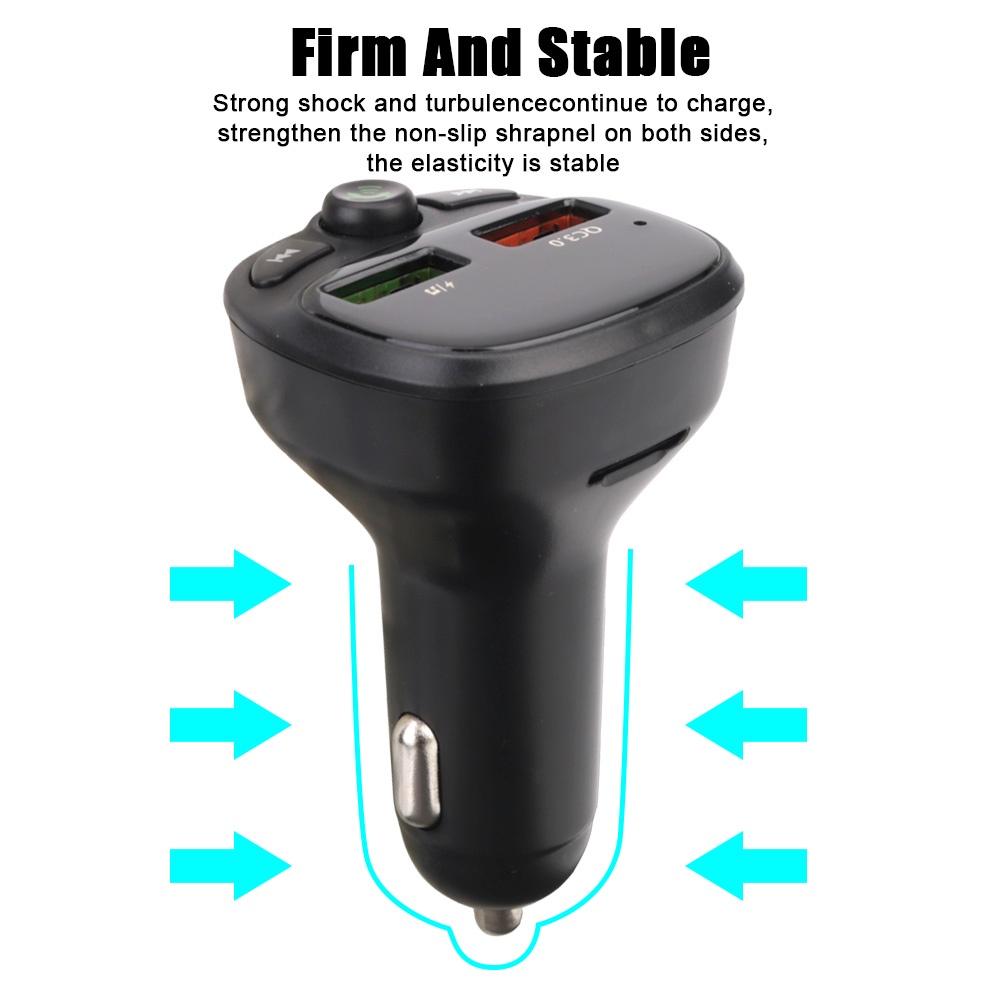 Tẩu sạc hai cổng USB Bluetooth 5.0 QC 3.0 có đèn LED hỗ trợ thẻ nhớ TF/ máy nghe nhạc MP3 rảnh tay cho xe hơi