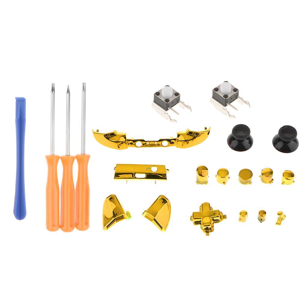 Full Set Thumbstick Analog Stick Bullet A B X Y Buttons with Tactile Switch/Opening Repair Tools for Microsoft One Slim Controller Chrome Gold