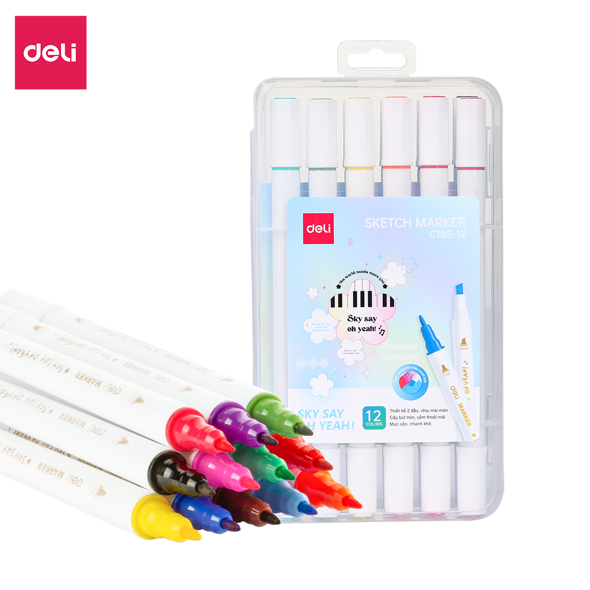 [Sơn Tùng M-TP Collection] Bút Màu Marker Chuyên Nghiệp Cao Cấp Hộp Nhựa BST Limited Deli - Họa Cụ Tô Màu Dạ Vẽ Tranh Manga Anime Thiết Kế Thời Trang, Trang Trí Sổ Tay Kế Hoạch Planner - CC185