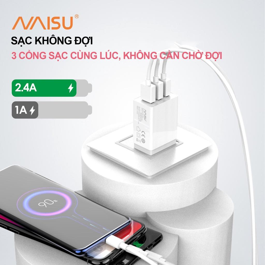 Bộ sạc nhanh, Naisu 3 cổng USB, cáp sạc tùy chọn, hỗ trợ đệm điện thoại IOS Android, NS-3U ID – 1815 - Hàng nhập khẩu