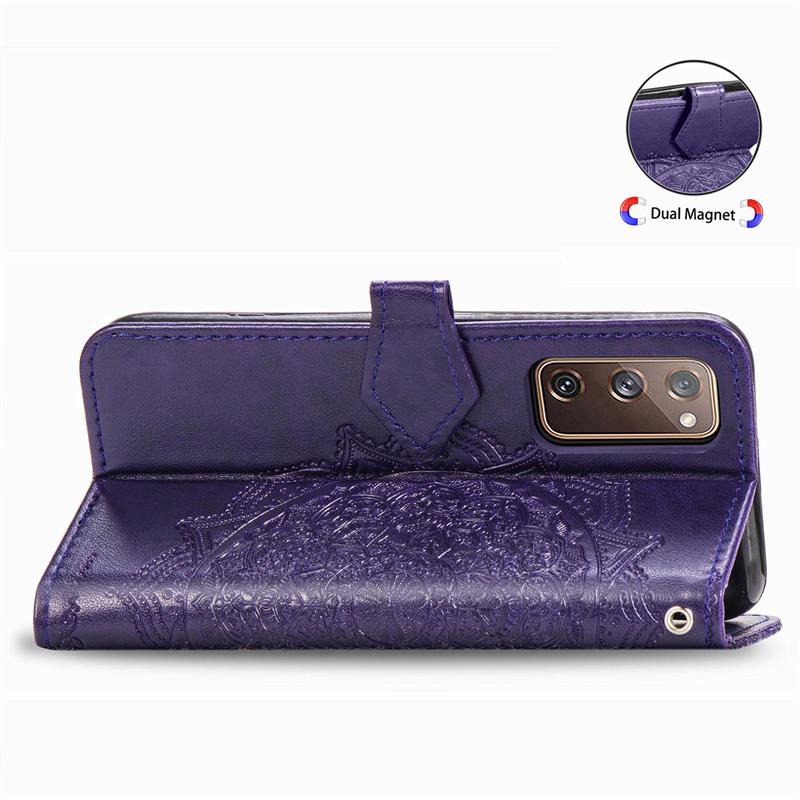 Bao da điện thoại PU kiểu ví gập in nổi hình hoa cho Samsung Galaxy S20 FE
