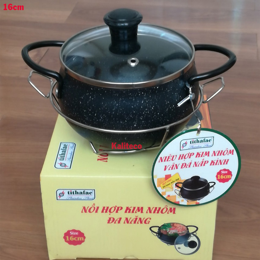 *Nồi Cơm Niêu Hợp Kim Nhôm Đa Năng Tithafac 12cm 14cm 16cm Tặng Kèm Đế Inox Bền Đẹp