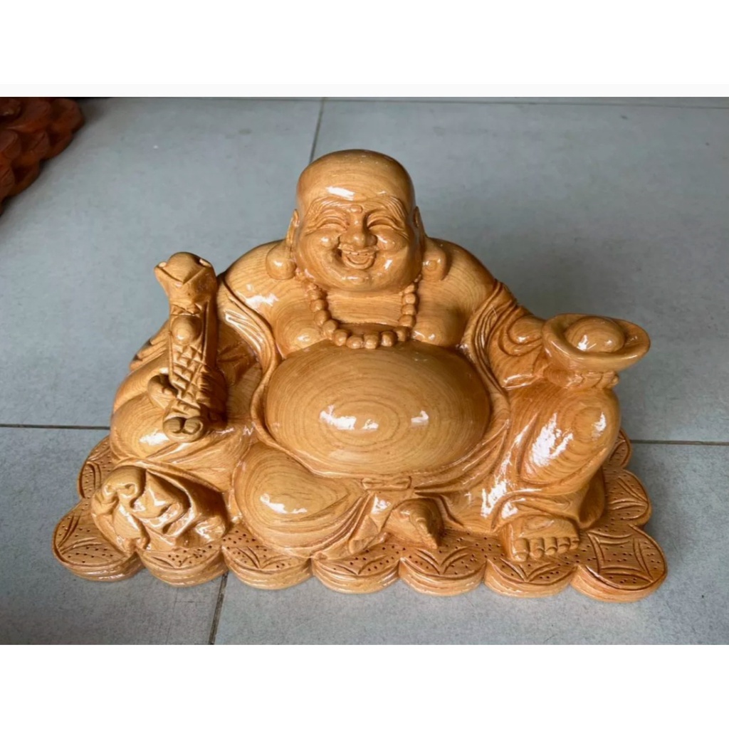 Tượng phật di lặc ngồi gỗ pomu ngang 35cm