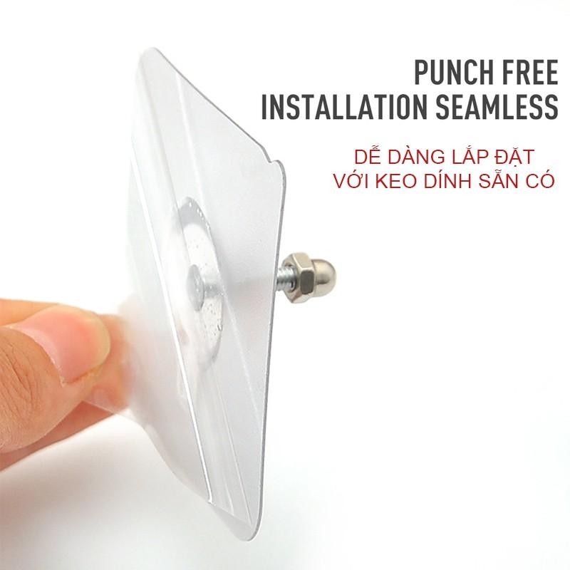 BỘ 2 MIẾNG MÓC DÁN TƯỜNG TRONG SUỐT 72X72MM CÓ BU LÔNG ĐAI ỐC, GIÚP BẮT CÁC GIÁ TREO KHÔNG CẦN KHOAN