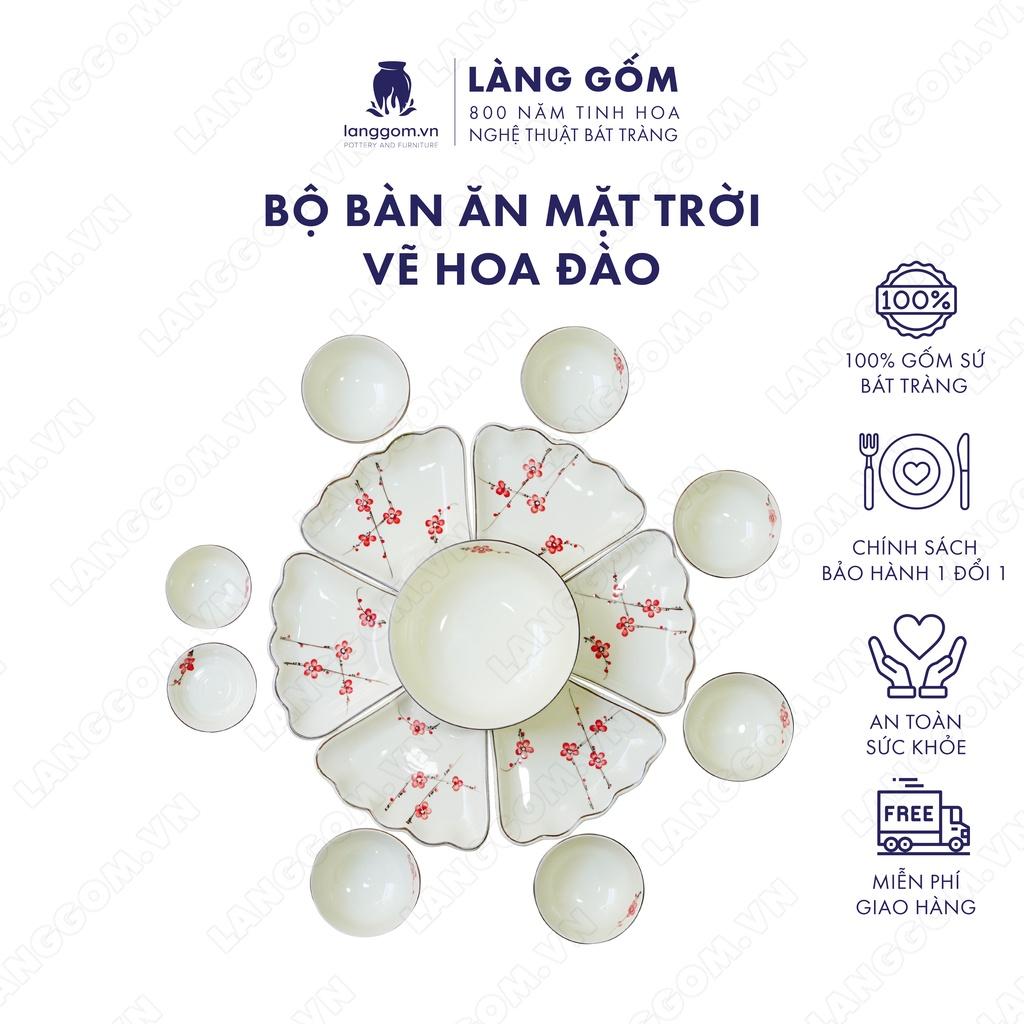 Bộ bàn ăn mặt trời Men trắng vẽ hoa đào - Size: 45 cm - Gốm sứ Bát Tràng - langgom.vn