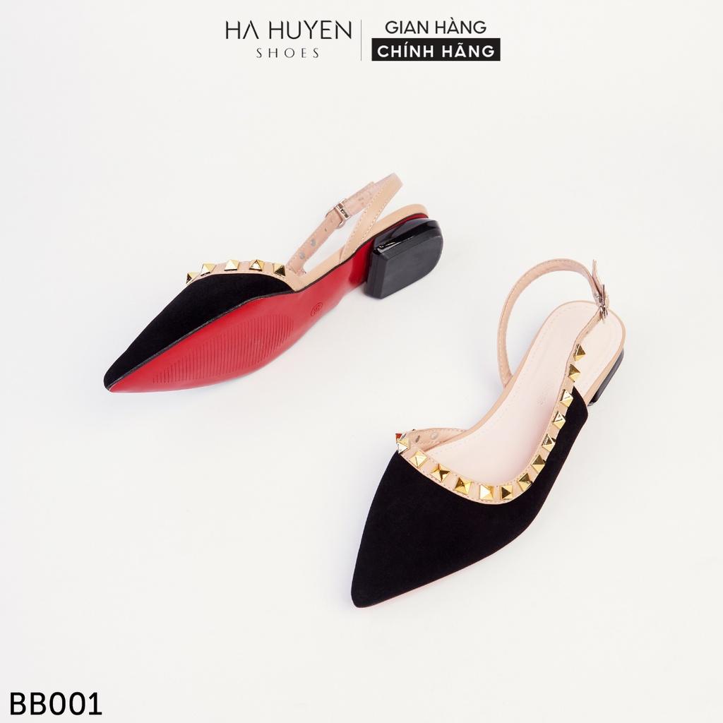 Giày búp bê nữ Hà Huyền Shoes chất nhung đinh tán khoét eo sang chảnh - BB001