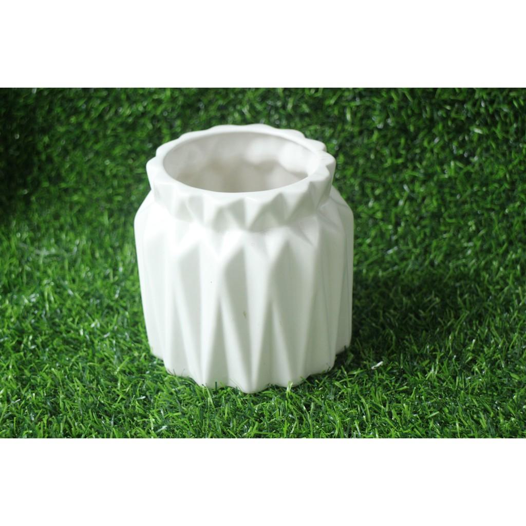 Chậu gốm sứ vân khía miệng nơ xinh xắn- tặng kèm nơ gai