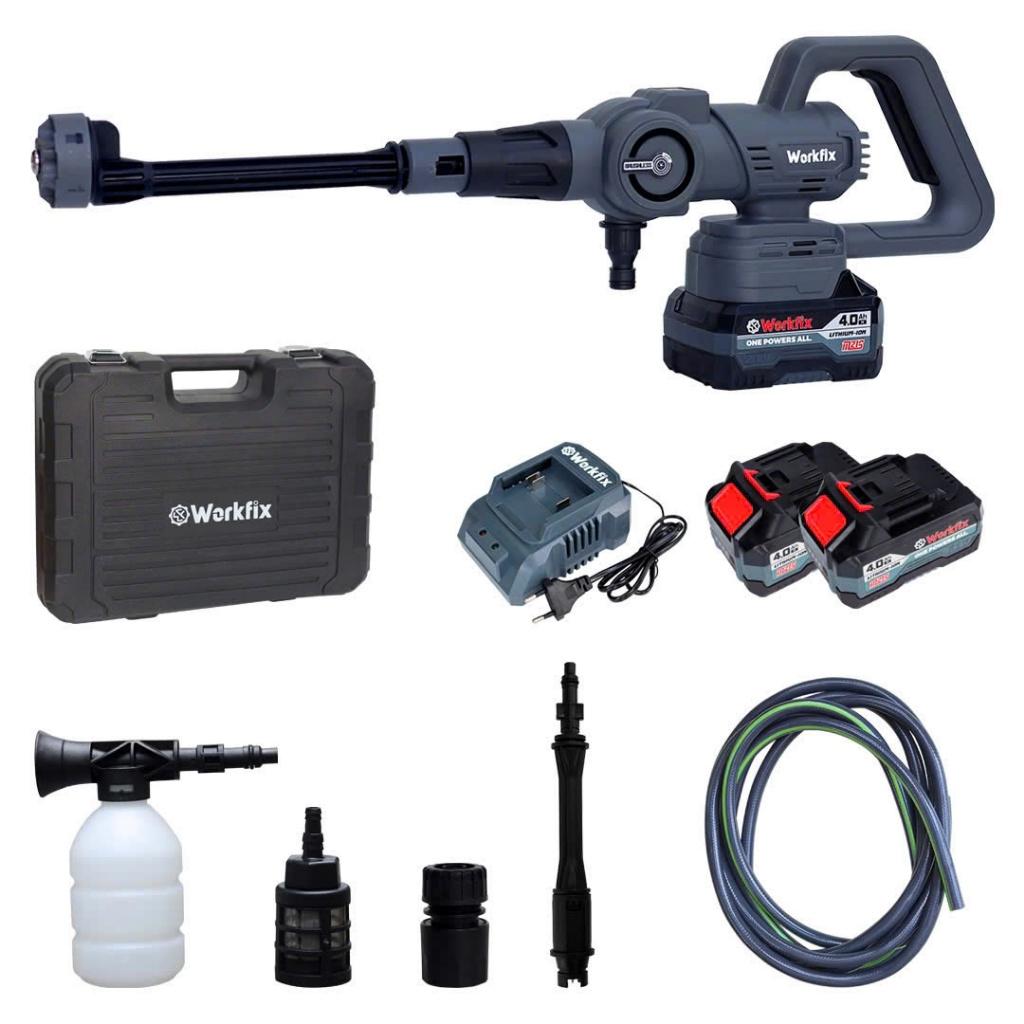 Máy rửa xe dùng pin Workfix WF- PW3825BL, Nút cảm ứng chỉnh 3 cấp tốc độ, Động cơ Không chổi than
