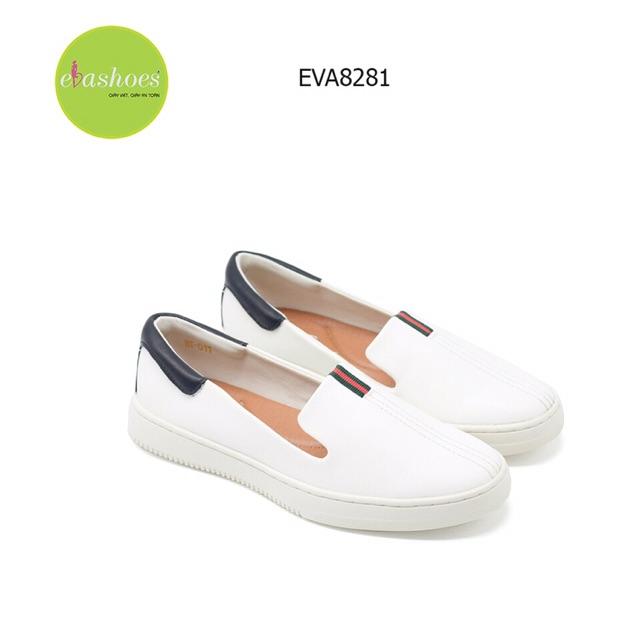 Giày Slip On Đế Bệt Evashoes - Eva8281(Màu Đen, Kem, Trắng
