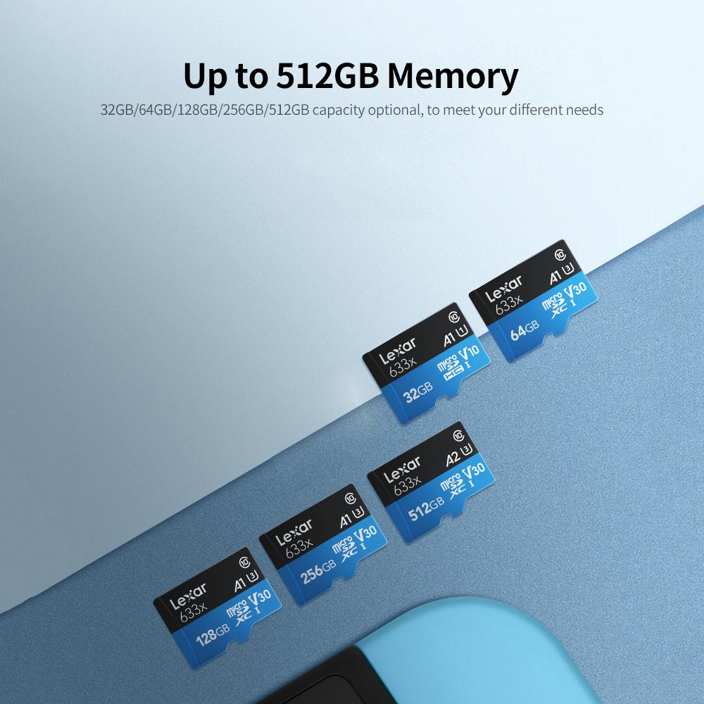  Thẻ Micro SD Class10 U3 A1 V30 TF Hiệu suất cao hành trình của điện thoại Lexar 633x 64GB