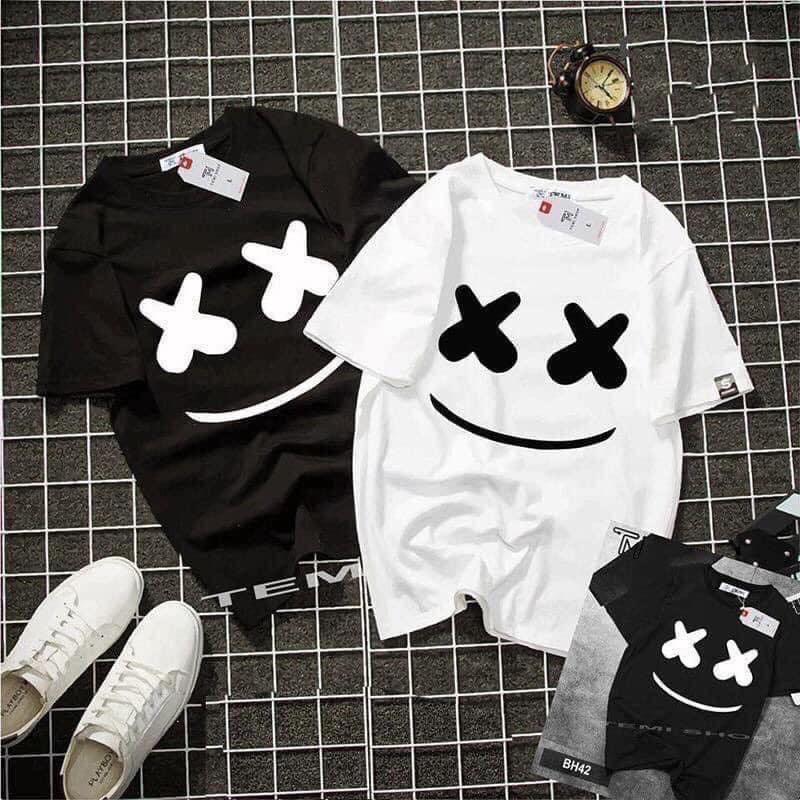ÁO THUN UNISEX NAM NỮ mặt cười trắng đen