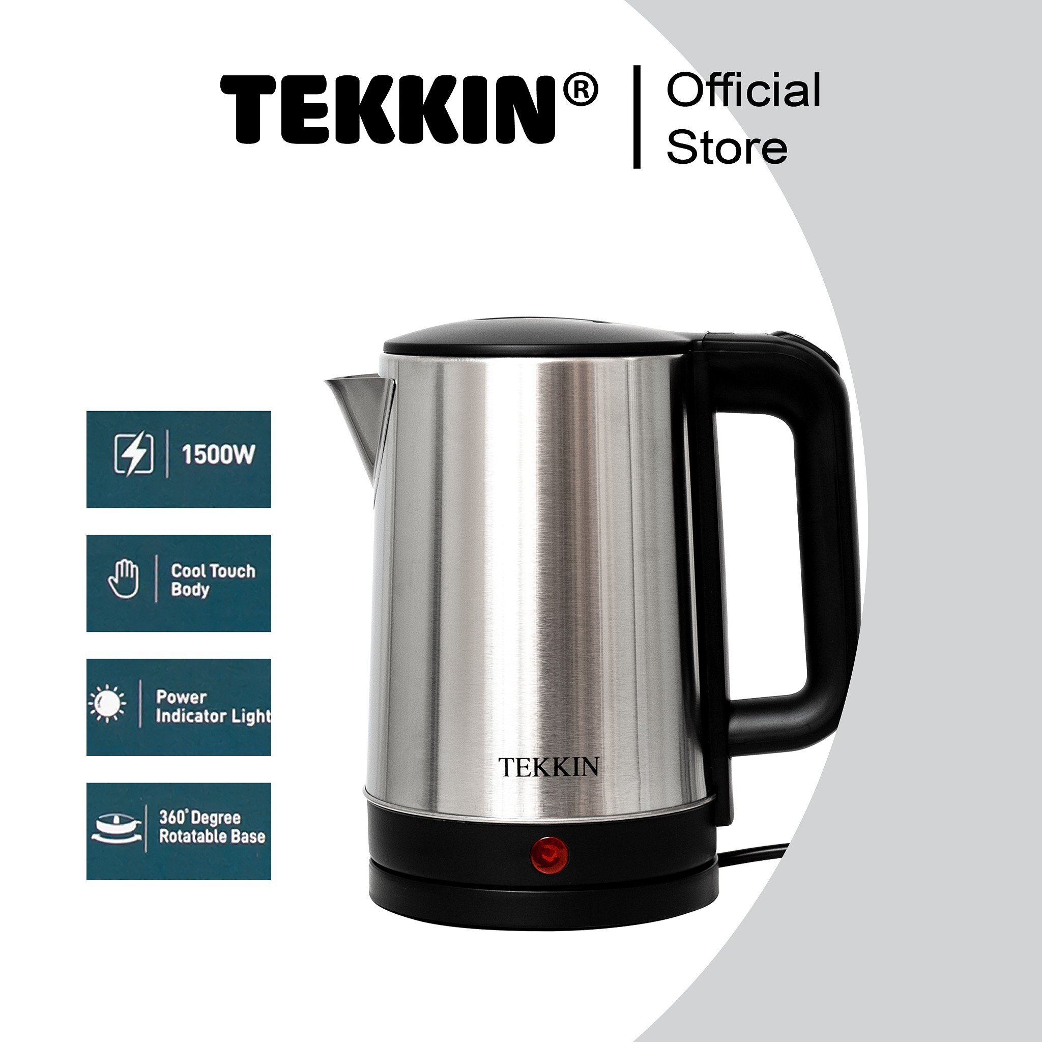 Ấm siêu tốc inox tự ngắt TEKKIN TI-2848 dung tích lớn 2.3L (dung tích sử dụng 1.8L) 1500W bảo hành 12 tháng - hàng nhập khẩu